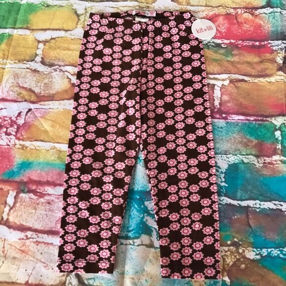 kit + lili‎ Girls Leggings Size 2 Years Brown Pink Flower Print NEW - Picture 5 of 9
